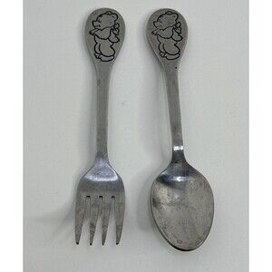 Vtg Tommie Tippee Winnie the Pooh Fork Spoon Stainless Disney Toddler Korea